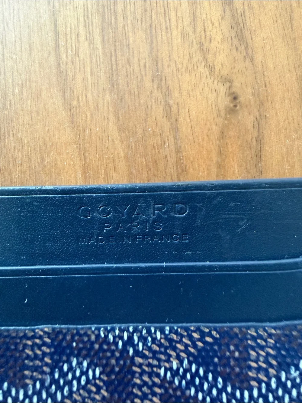 Goyard Blue Patterned Card Holder with Navy Leather Trim